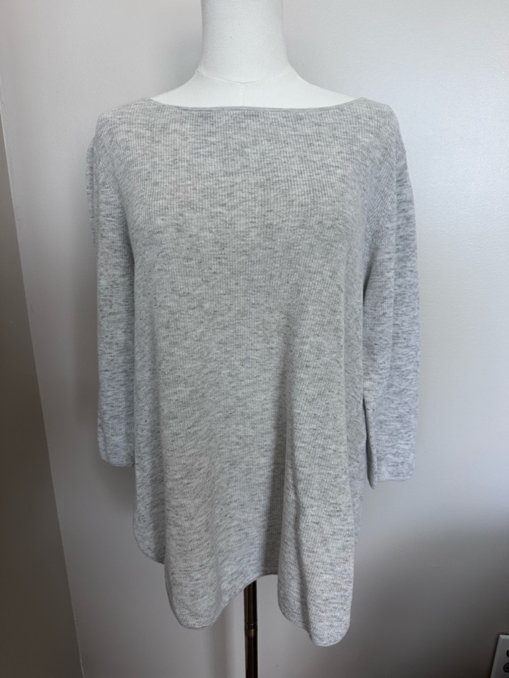 Eileen Fisher S Gray 100% Organic Cotton Ribbed Boat Neck Sweater Top